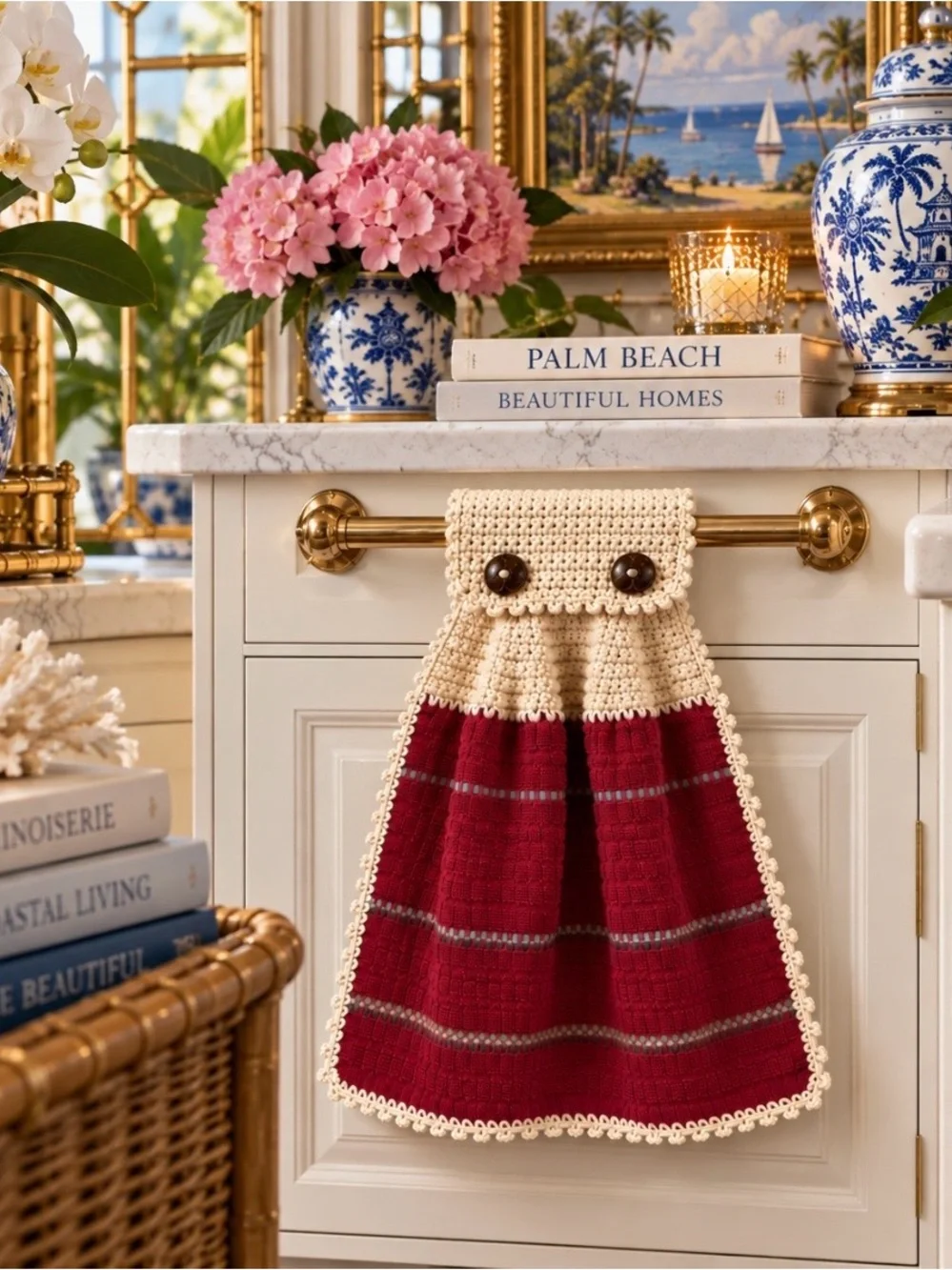 Mainstays Cranberry Crochet Hanging Kitchen Towel Handmade